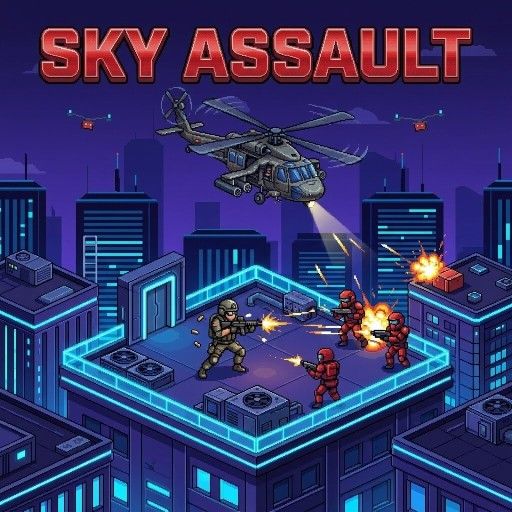 Sky Assault vertical shooter game neon skyscraper combat gameplay