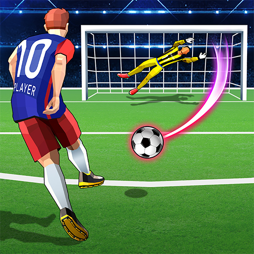Football Rush 3D soccer game player shooting toward goal in arcade football match