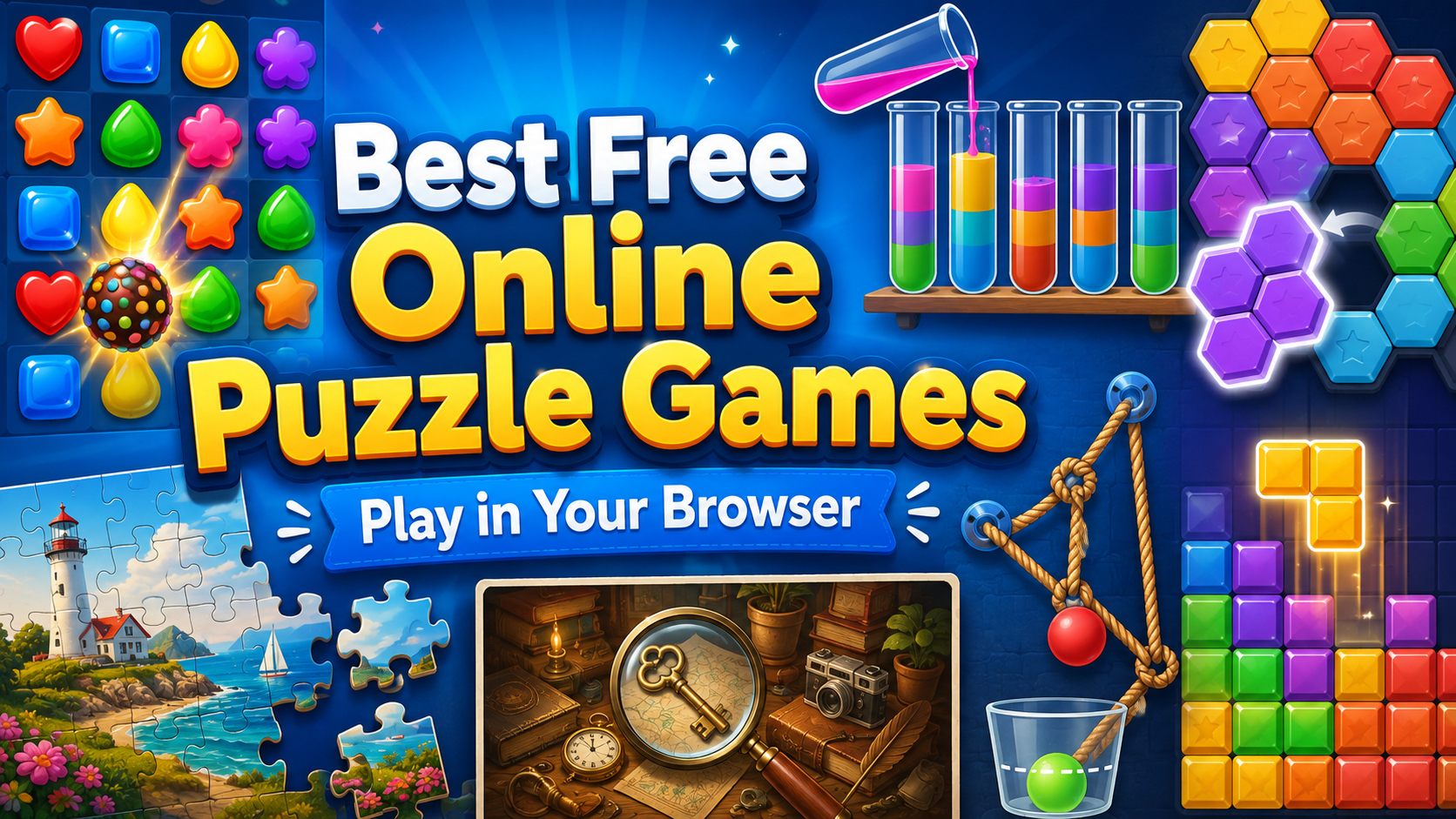 Best free online puzzle games featuring match 3, sorting, physics, and hidden-object puzzles