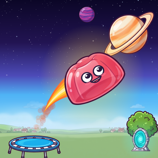 Jelly Yeet game launching a bouncy jelly through trampolines and portals