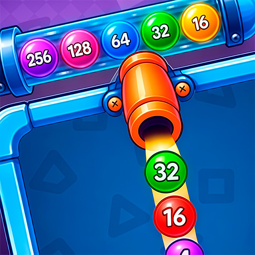 2048 Bubble Shoot game with bouncing balls and numbered merge blocks